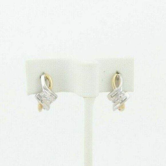 10k Yellow Gold Diamond Earrings J Hoop Earrings .25 tcw hoops - Picture 4 of 9